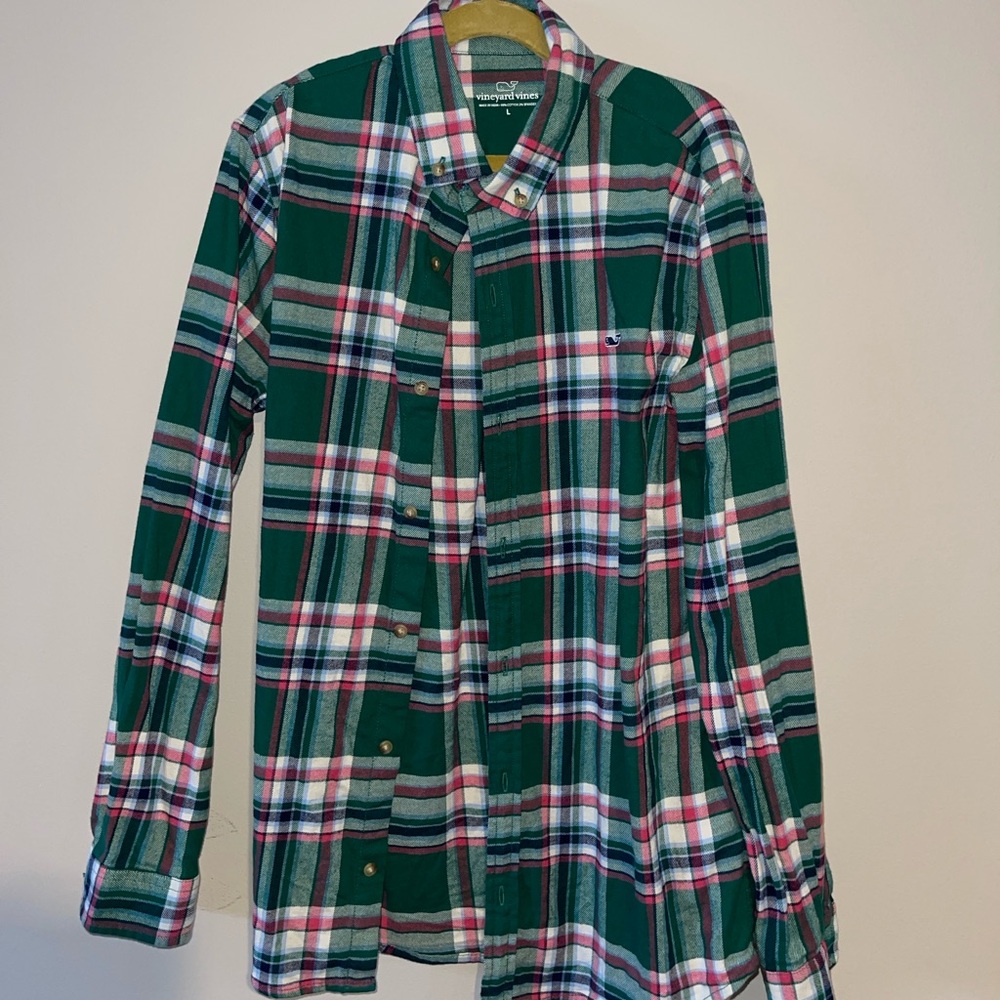 Vineyard Vines Green and Navy,pink,red Plaid boys button up Shirt-